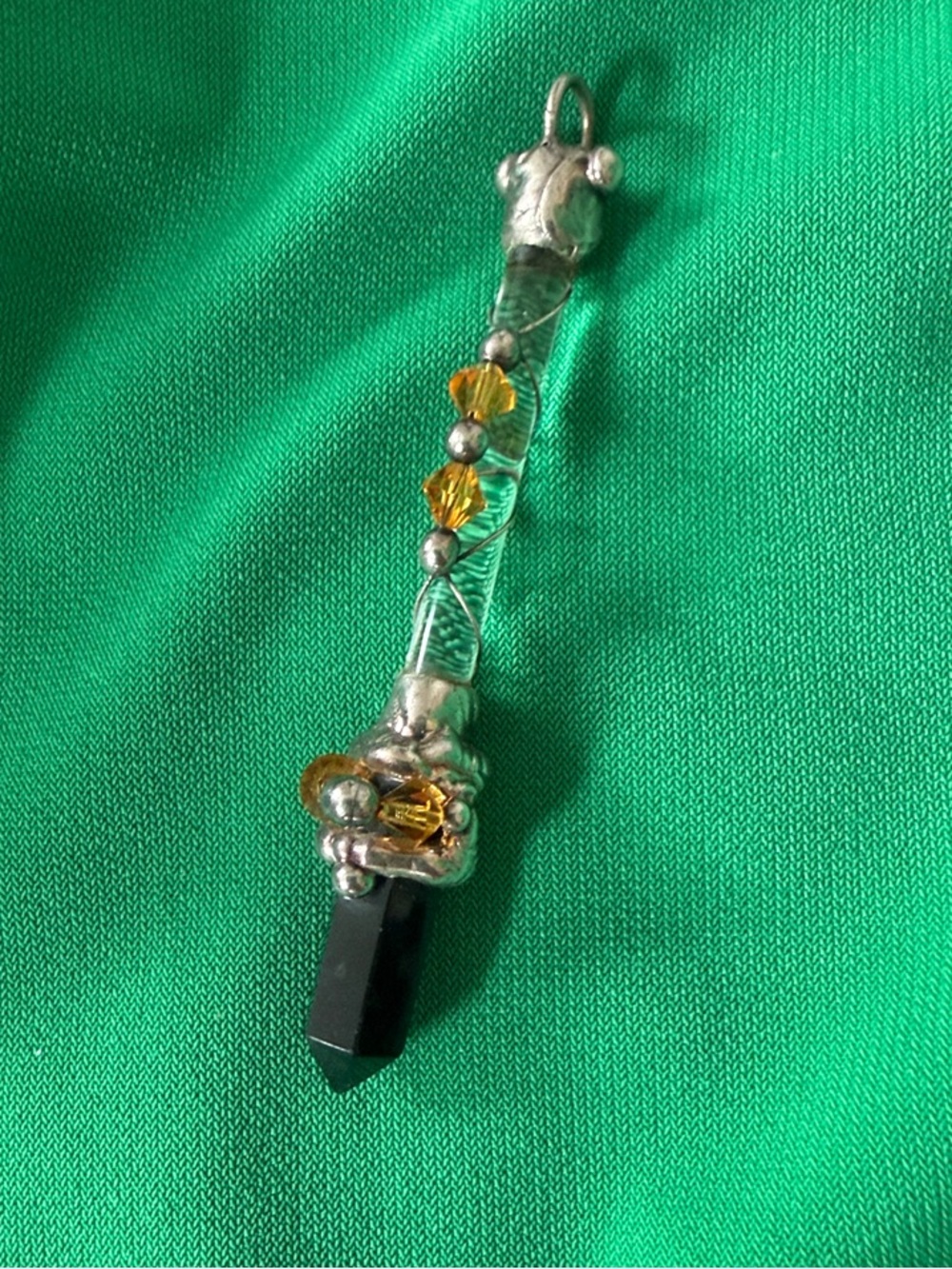 Crystal Point Pendant with Amber Bead Accents